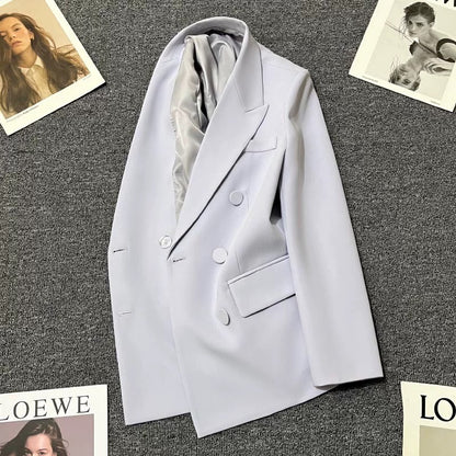 2025 Spring and Autumn New Taro Purple Suit Jacket Women's High-end Design Temperament Fashion Double-breasted Small Suit