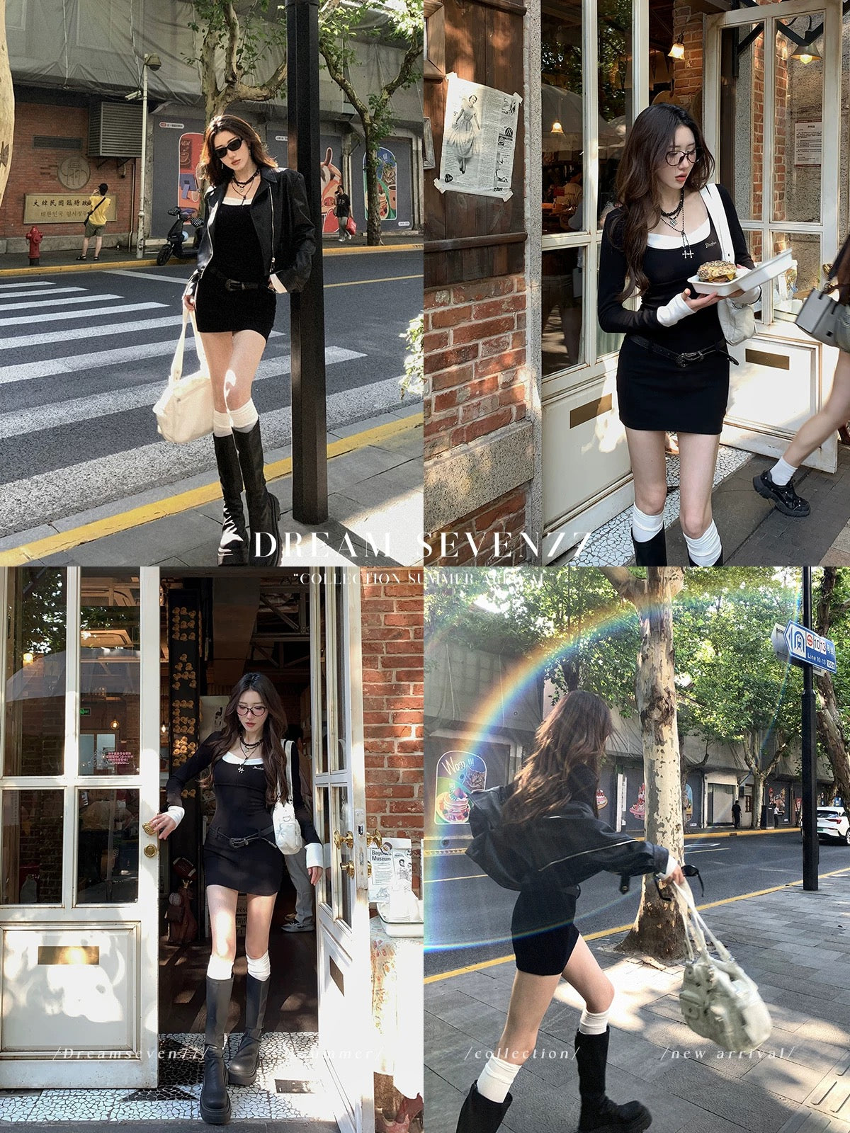 DREAM SEVEN77 fake two-piece long-sleeved knitted dress for women in autumn, waist-cinching temperament short skirt with inner skirt