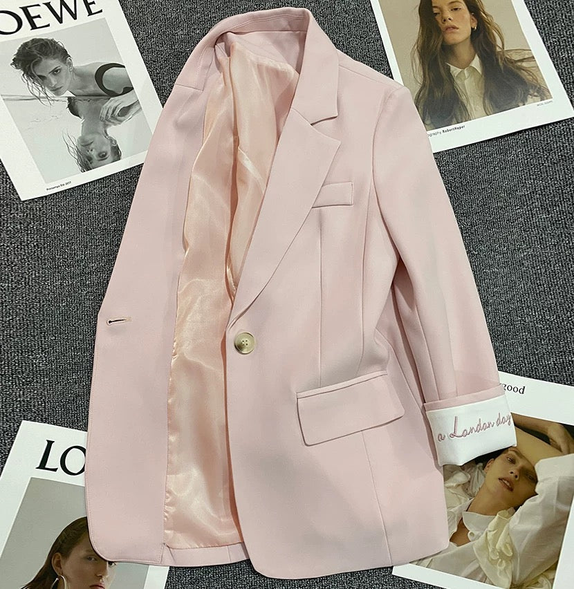 Light pink embroidered suit jacket for women 2025 spring and autumn new Korean style fashionable one button small size trendy suit