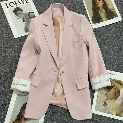 Light pink embroidered suit jacket for women 2025 spring and autumn new Korean style fashionable one button small size trendy suit