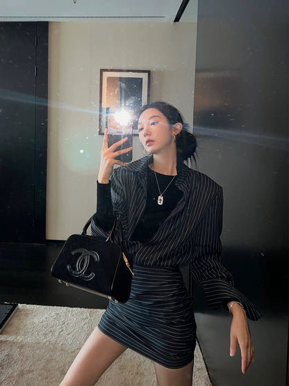 Only Ouyang Striped Long Sleeve Shirt Dress Women's Autumn New Style Waist Slim Slim Retro Hip Skirt