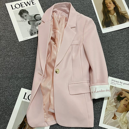 Light pink embroidered suit jacket for women 2025 spring and autumn new Korean style fashionable one button small size trendy suit