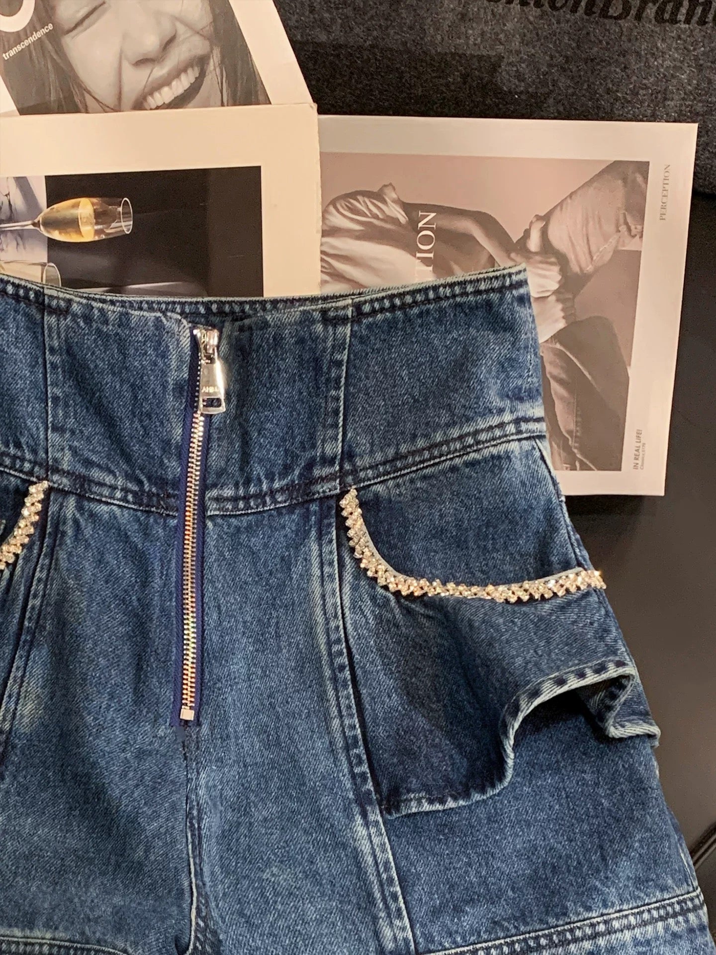 ZHOUYI/Monday Korean Style High-Waisted Zipper Cargo Denim Shorts Women's Summer Youthful Slimming Versatile Wide-Leg Hot Pants