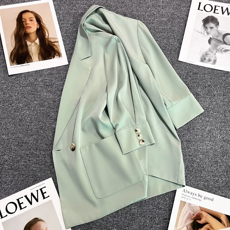 Mint green suit jacket for women 2024 summer new single-breasted thin casual fashion temperament niche suit
