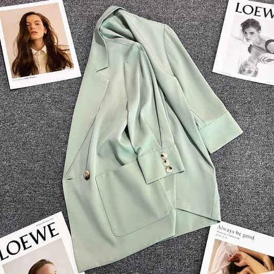 Mint green suit jacket for women 2024 summer new single-breasted thin casual fashion temperament niche suit