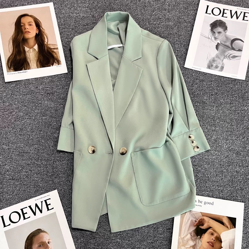 Mint green suit jacket for women 2024 summer new single-breasted thin casual fashion temperament niche suit