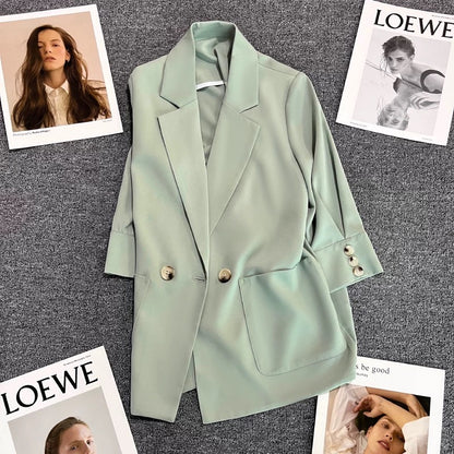 Mint green suit jacket for women 2024 summer new single-breasted thin casual fashion temperament niche suit