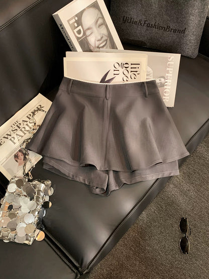 ZHOUYI/Monday: Women's stylish, heavily beaded, pleated mini skirt/pants, perfect for summer, versatile and youthful, grey.
