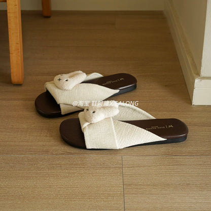 Cute Cartoon Rabbit Women's Flat Slide Sandals – 2026 Summer New Casual, Soft & Adorable Style for Vacation and Beachwear