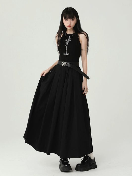 Ghost girl black sleeveless vest suspender dress summer niche design gothic style long skirt atmosphere
