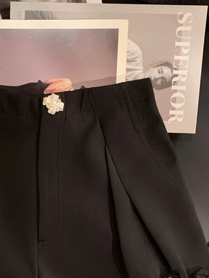 ZHOUYI/Monday High-Waisted Slimming A-Line Wide-Leg Shorts with Heavy-Fit Ruffles and Lace Trim - Versatile Suit Pants