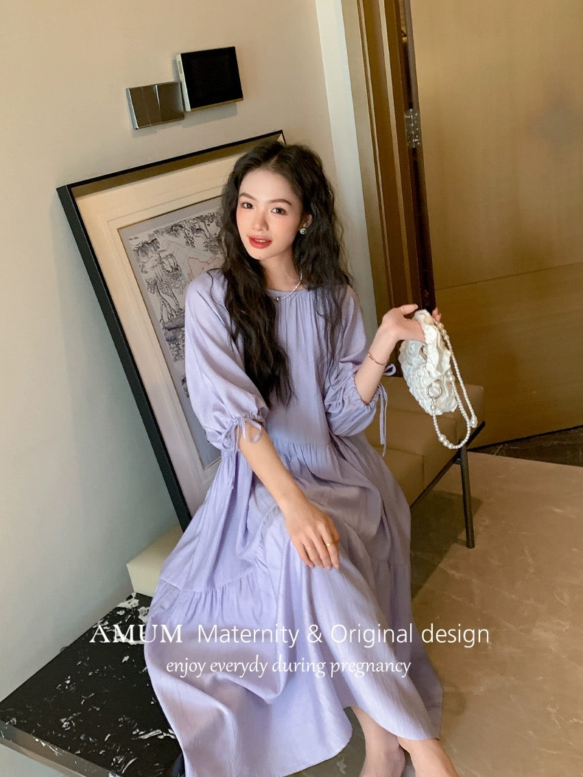 ◆AMUM maternity wear ◆Lavender ~ fluttering light purple white loose French style dress