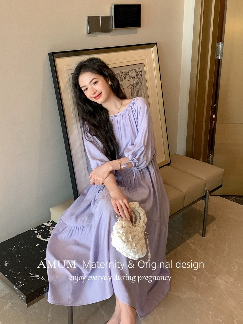 ◆AMUM maternity wear ◆Lavender ~ fluttering light purple white loose French style dress