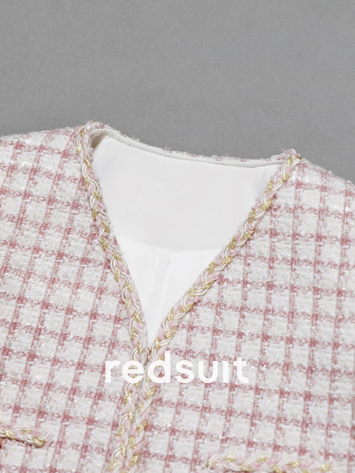 Redsuit Korean sweet and youthful four-pocket embellishment design Chanel style tweed jacket exquisite fashion top