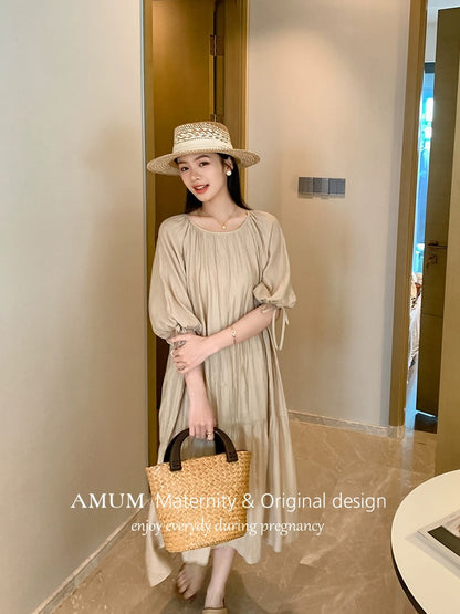 ◆AMUM maternity wear ◆Lavender ~ fluttering light purple white loose French style dress