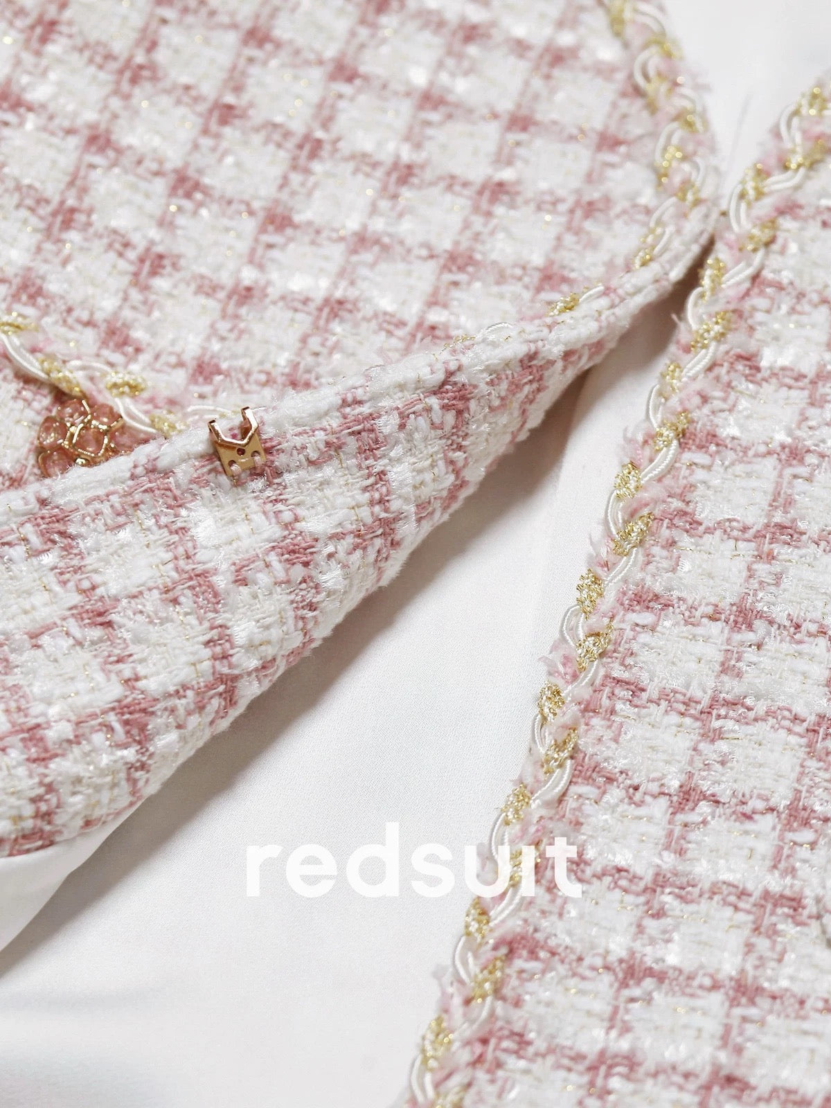 Redsuit Korean sweet and youthful four-pocket embellishment design Chanel style tweed jacket exquisite fashion top