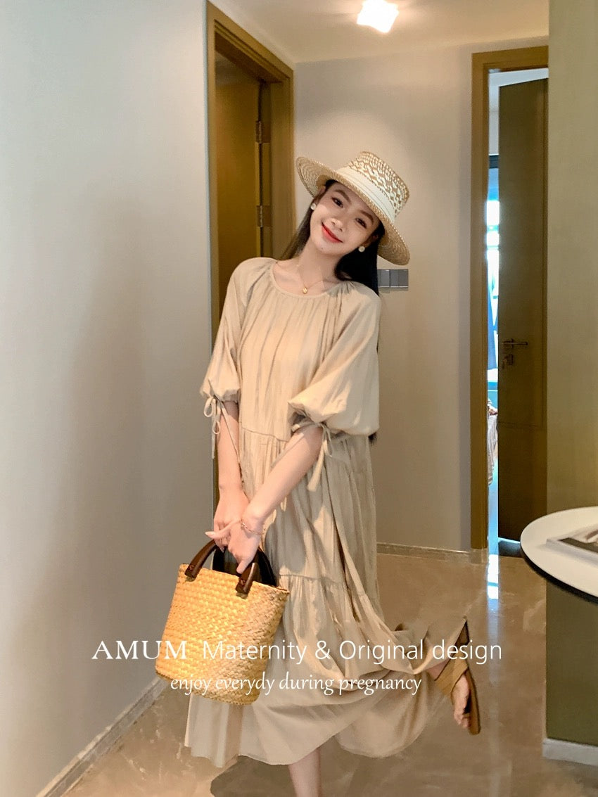 ◆AMUM maternity wear ◆Lavender ~ fluttering light purple white loose French style dress