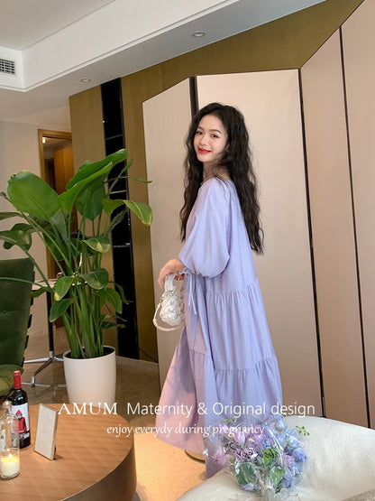 ◆AMUM maternity wear ◆Lavender ~ fluttering light purple white loose French style dress