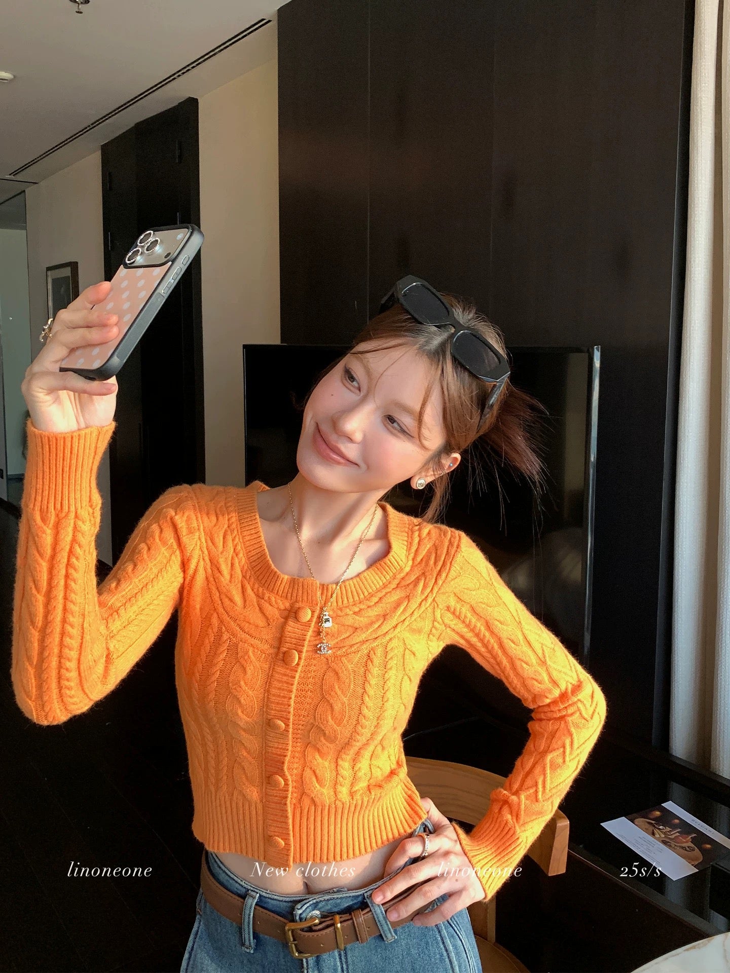 LINONEONE Relaxed Diary: Round Neck Off-Shoulder 3D Cable Knit Long-Sleeve Sweater - Christmas & New Year