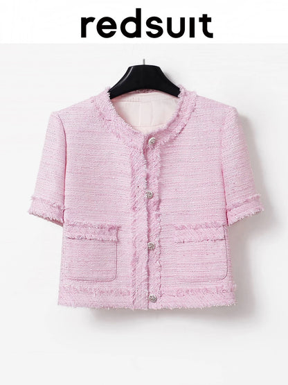 redsuit French elegant and sweet Chanel style short-sleeved top with exquisite tassel round neck and slimming thin jacket