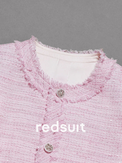 redsuit French elegant and sweet Chanel style short-sleeved top with exquisite tassel round neck and slimming thin jacket