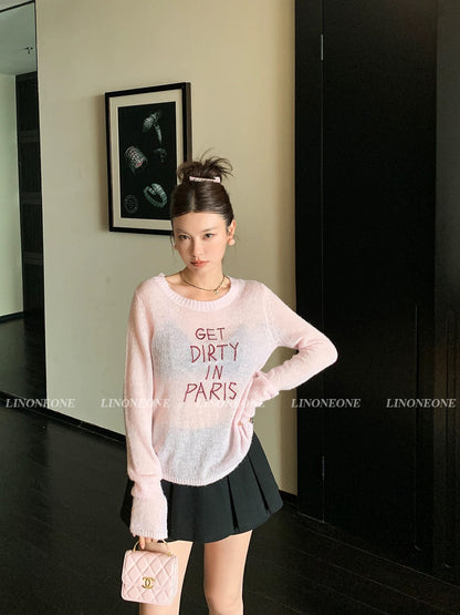 LINONEONE Korean Style Casual Dopamine Letter Embroidery Sheer Hollow-Out Knitwear Sun Protection Shirt