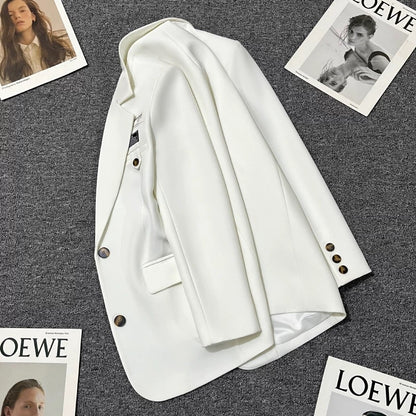 2025 Spring and Autumn new white suit jacket for women, design sense, college style, age-reducing, versatile, small-sized street suit