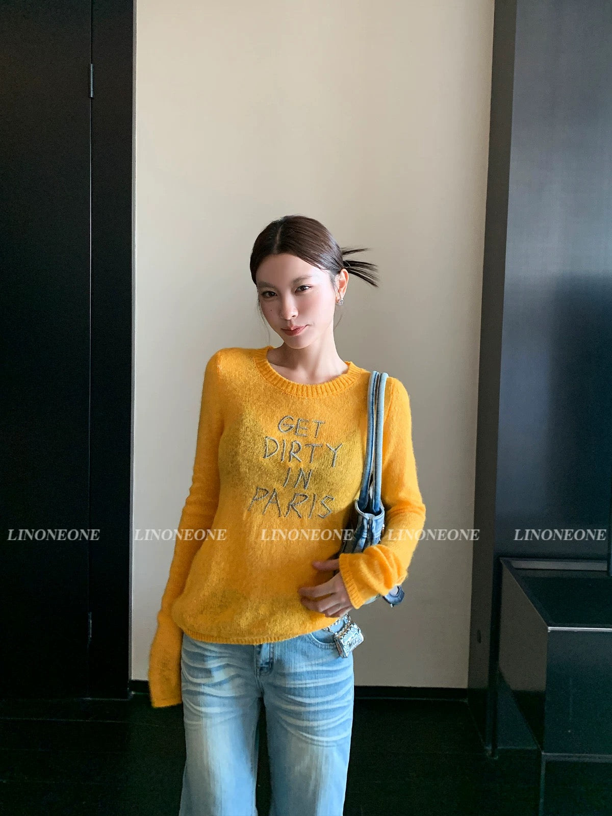 LINONEONE Korean Style Casual Dopamine Letter Embroidery Sheer Hollow-Out Knitwear Sun Protection Shirt