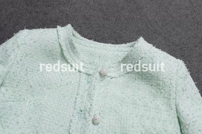 Redsuit Fresh Milk Green! Slimming lady Chanel style short-sleeved thin jacket tweed temperament top summer