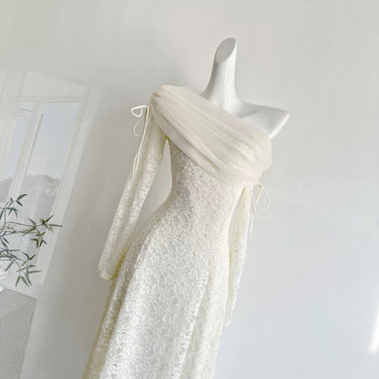 Winter Waltz: Classic Fit, Waist-Defining Tie-Waist Long-Sleeved Fleece Dress