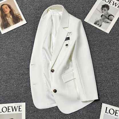 2025 Spring and Autumn new white suit jacket for women, design sense, college style, age-reducing, versatile, small-sized street suit
