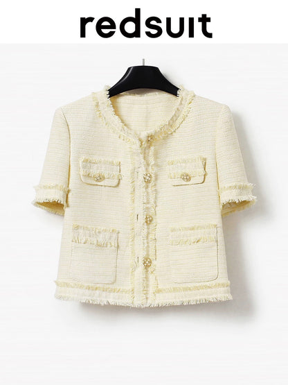 Redsuit French elegant lady Milton Huang Xiaoxiang style jacket Western style sweet age-reducing short-sleeved top