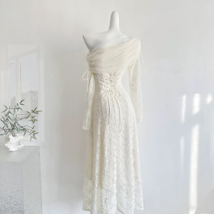 Winter Waltz: Classic Fit, Waist-Defining Tie-Waist Long-Sleeved Fleece Dress