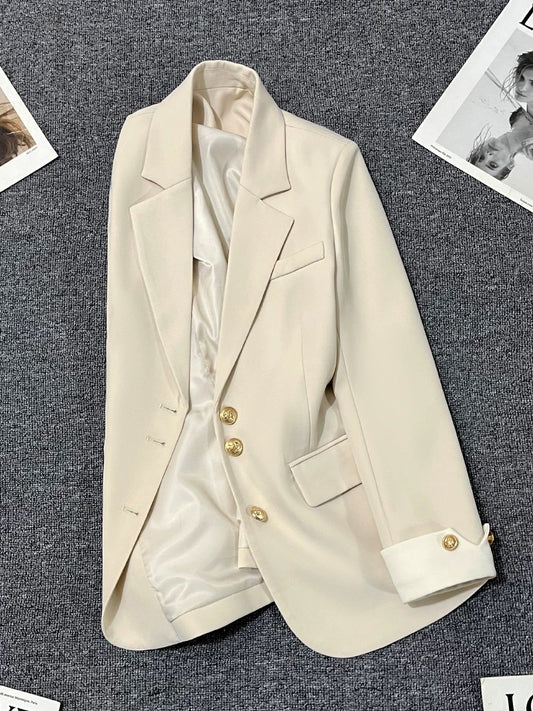 Cream-colored patchwork suit jacket for women 2025 spring and autumn new Korean style casual high-end street-style versatile suit trend