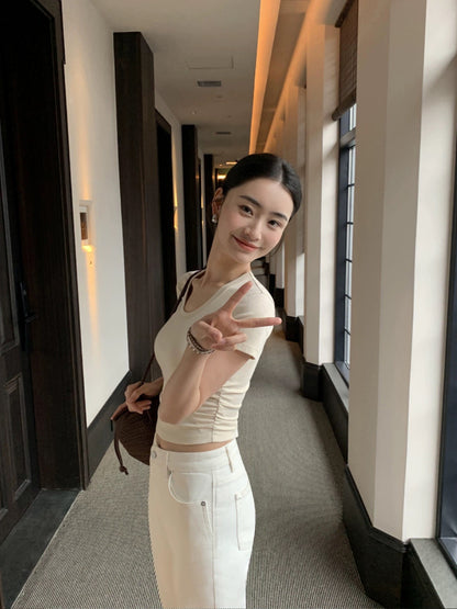 pusumede white straight jeans for women summer 2024 high waist slim raw edges loose casual nine-point cigarette pants