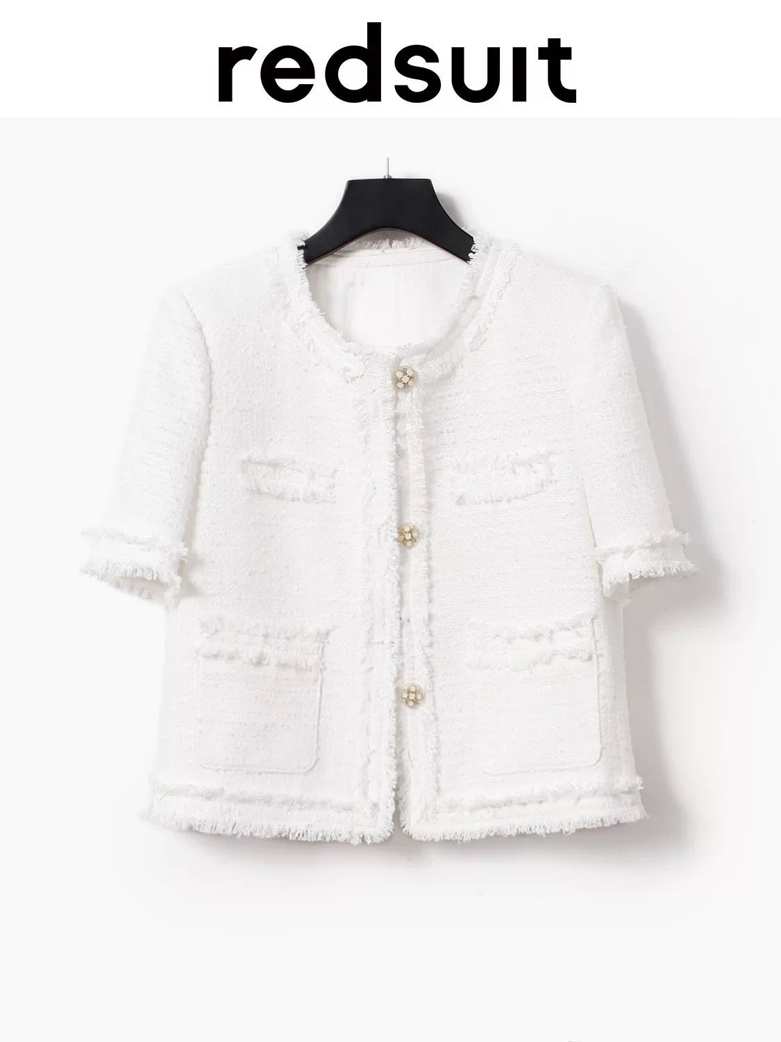 Redsuit fashionable and versatile age-reducing slimming small fragrance style white short-sleeved jacket celebrity thin short top summer