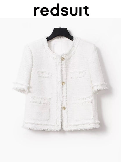 Redsuit fashionable and versatile age-reducing slimming small fragrance style white short-sleeved jacket celebrity thin short top summer