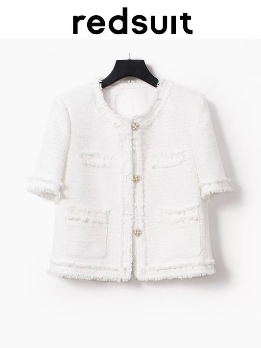 Redsuit fashionable and versatile age-reducing slimming small fragrance style white short-sleeved jacket celebrity thin short top summer