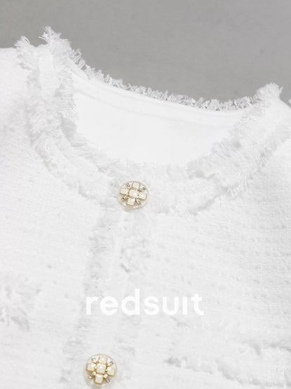 Redsuit fashionable and versatile age-reducing slimming small fragrance style white short-sleeved jacket celebrity thin short top summer