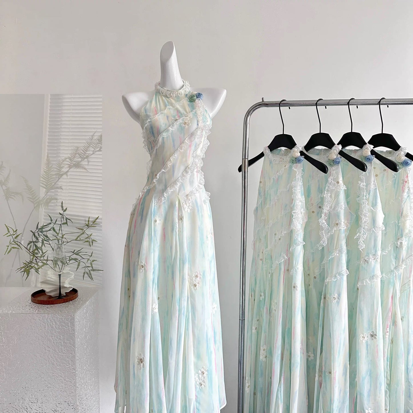 Jasmine Green 2.0: Summer-inspired, sweet, slimming, waist-cinching long dress.
