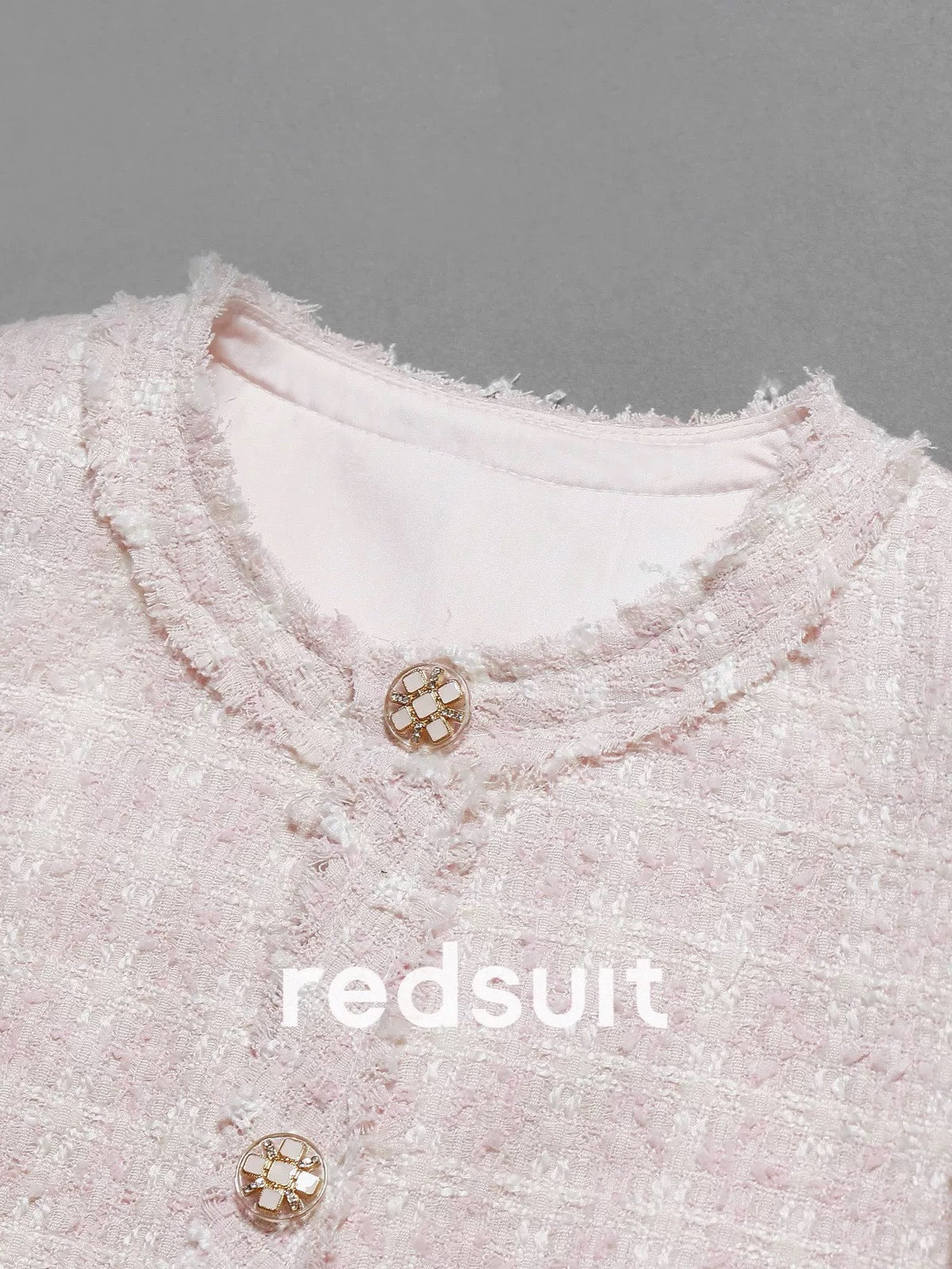 redsuit Korean style gentle temperament mist rose pink light tweed small Chanel style short-sleeved tassel jacket