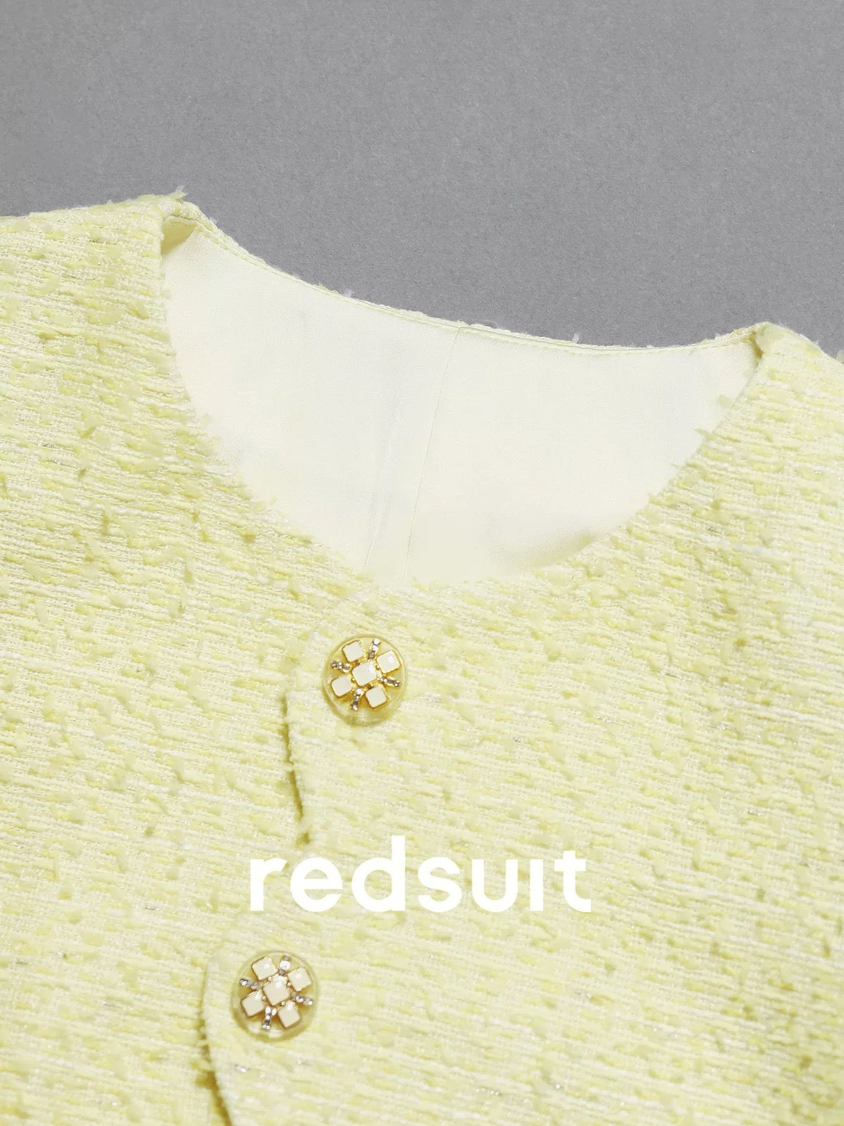 redsuit French style beautiful yellow wave lace light tweed Chanel style jacket fashionable all-match round neck top