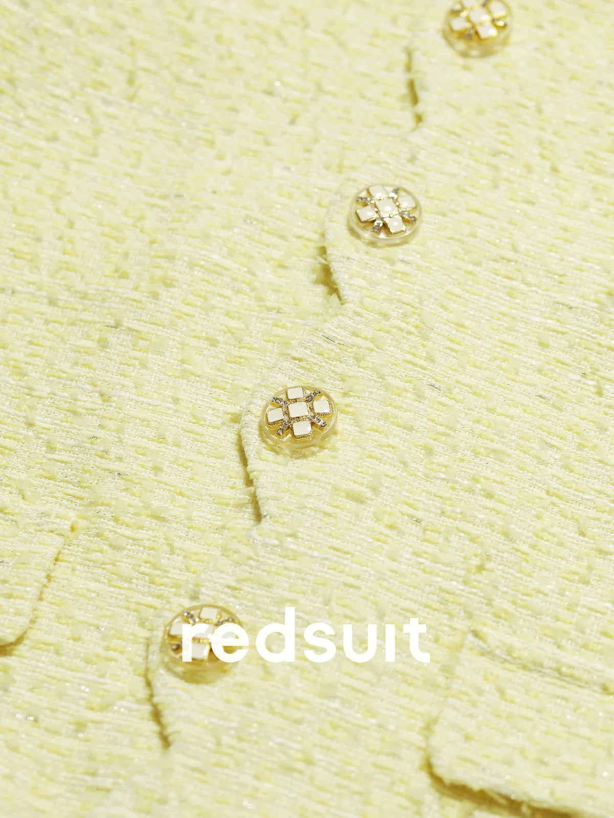 redsuit French style beautiful yellow wave lace light tweed Chanel style jacket fashionable all-match round neck top