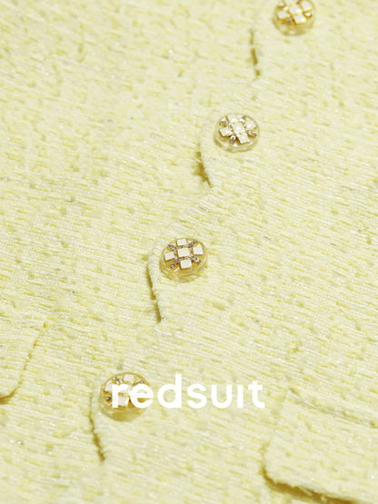 redsuit French style beautiful yellow wave lace light tweed Chanel style jacket fashionable all-match round neck top