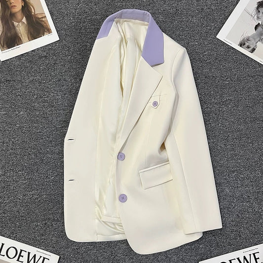 Off-white patchwork suit jacket for women 2025 new style for the spring, high-end temperament, fashionable and versatile small suit