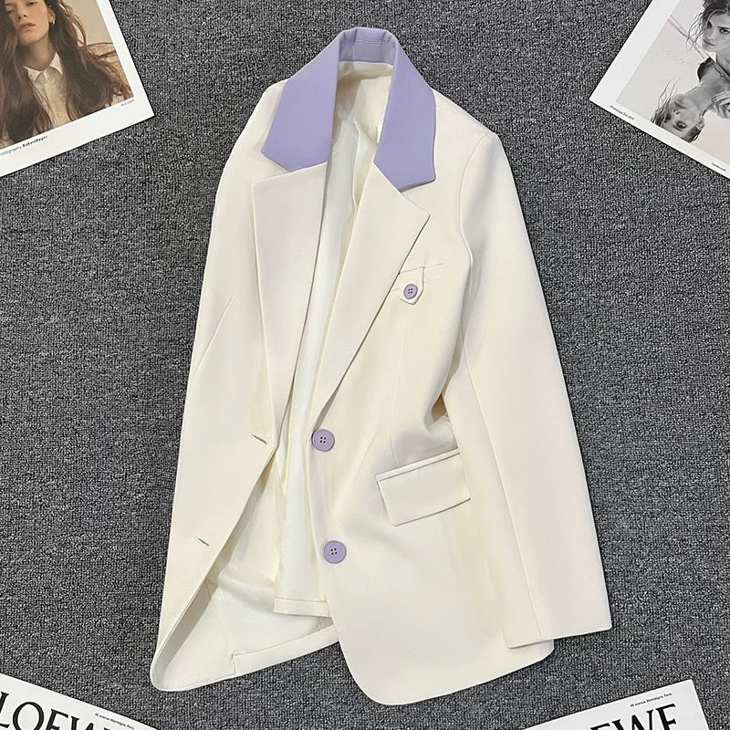 Off-white patchwork suit jacket for women 2025 new style for the spring, high-end temperament, fashionable and versatile small suit