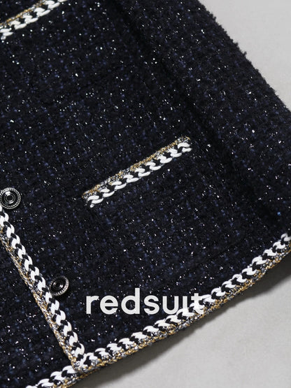 redsuit French light luxury embellished carbon crystal black tweed Chanel style jacket with exquisite design top