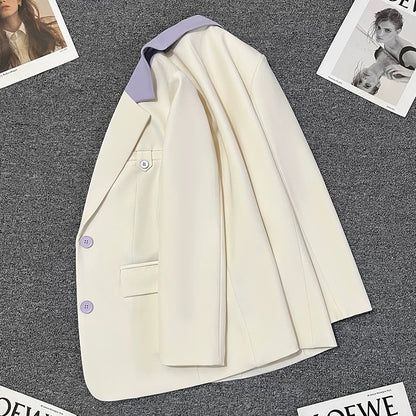 Off-white patchwork suit jacket for women 2025 new style for the spring, high-end temperament, fashionable and versatile small suit