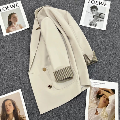 Beige metal button suit jacket for women 2025 spring and autumn new style high-end cuffs splicing street suit trend
