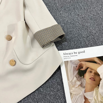 Beige metal button suit jacket for women 2025 spring and autumn new style high-end cuffs splicing street suit trend